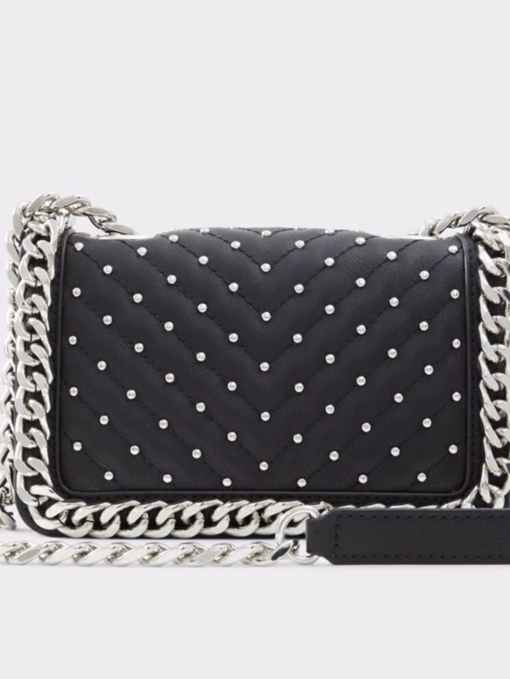 Aldo Black Quilted Crossbody with Silver Studs and Chain
